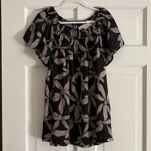 LOFT Black and White Leaf Pattern Blouse
